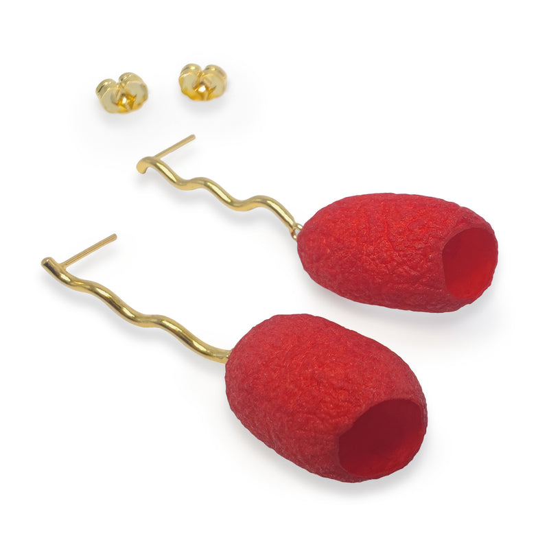 COCOON ECHO EARRINGS - Handmade - 24K gold-plated - Silk cocoons