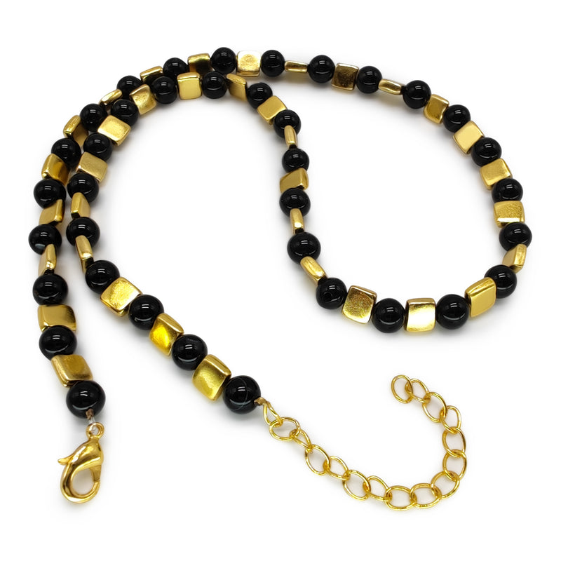 DORA NECKLACE - Handmade - 24K gold-plated - Onyx