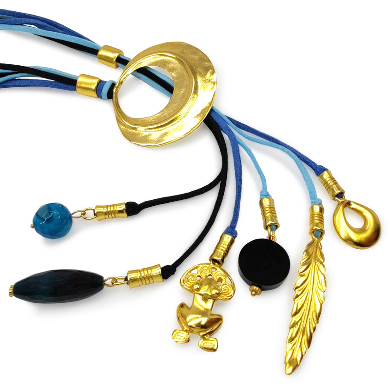 CORDÚLA NECKLACE - Handmade - 24K gold-plated - Leather, semi-precious stones