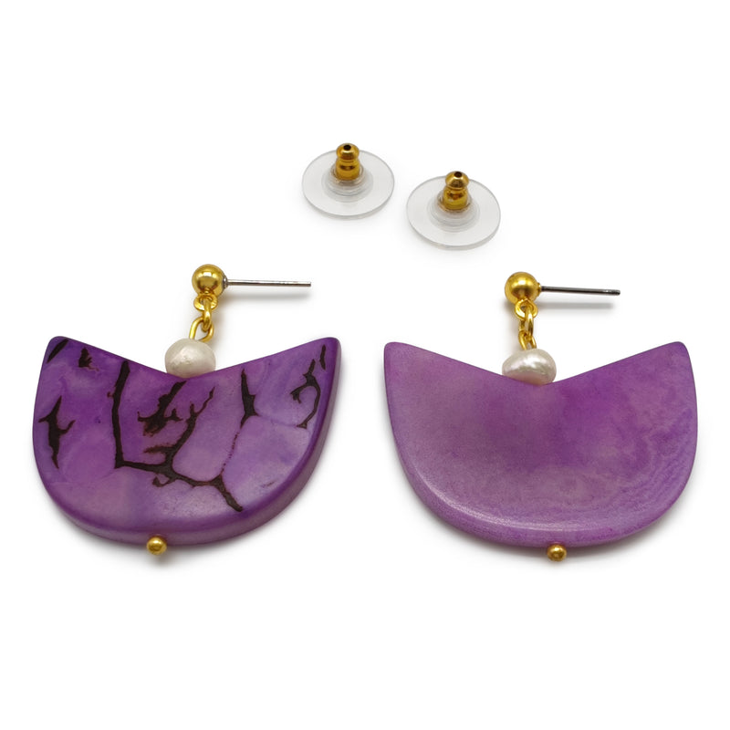 PALMA EARRINGS - Handmade - 24K gold-plated - Tagua (vegetable ivory), cultured pearls