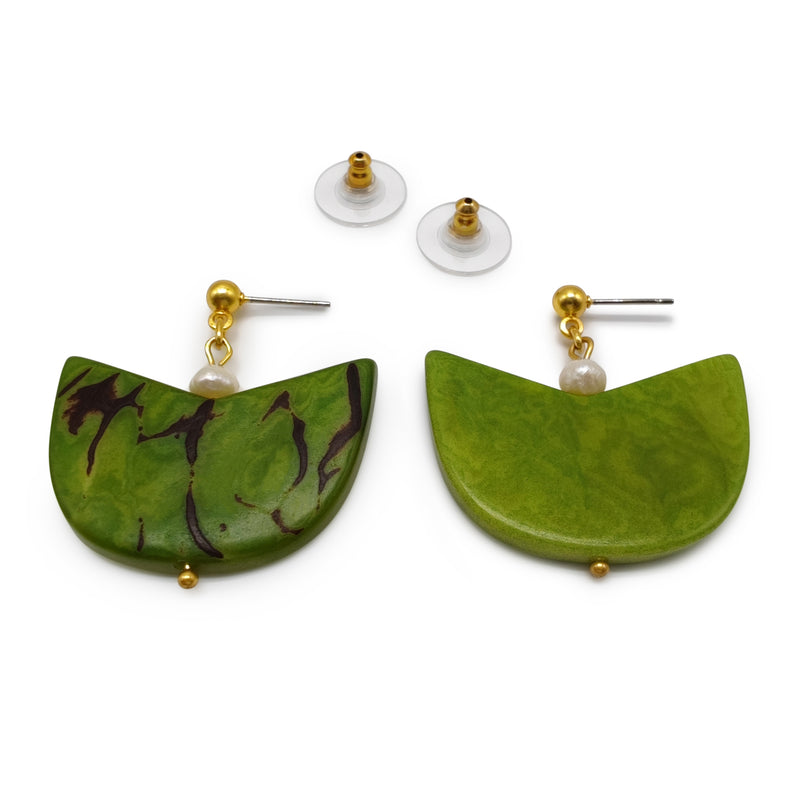 PALMA EARRINGS - Handmade - 24K gold-plated - Tagua (vegetable ivory), cultured pearls