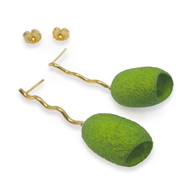 COCOON ECHO EARRINGS - Handmade - 24K gold-plated - Silk cocoons