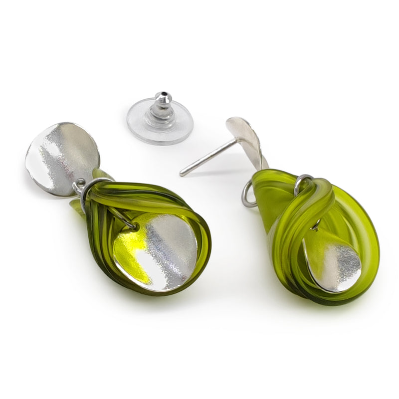 ECOGLOW EARRINGS - Handmade - Sterling silver 925 - Recycled bottle cap plastic liners