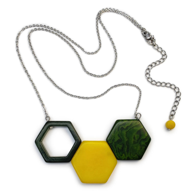 TRIPTYCH NECKLACE - Handmade - Stainless steel - Tagua (vegetable ivory)