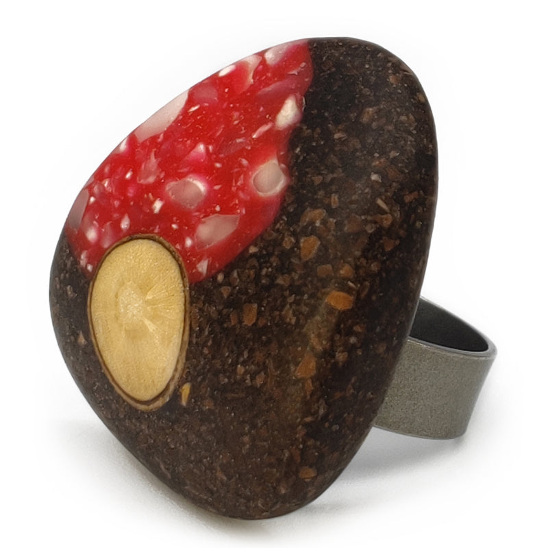 CAFECITA RING - Handmade - Adjustable - Coffee grounds, crushed white corn, recovered wood