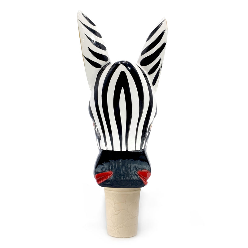 DECORATIVE BOTTLE STOPPER - The carnival zebra - Hand-carved and painted wood
