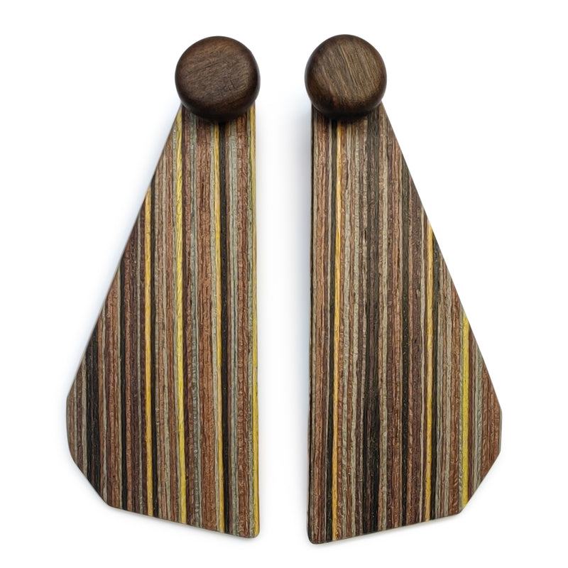 WOODIE TRIO EARRINGS - Handmade - Reversible - Plywood (3 crossed-laid layers of wood veneer)