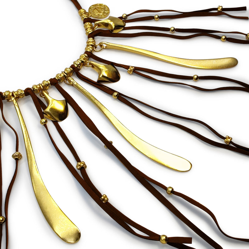 SUÉ NECKLACE - Handmade - 24K gold-plated - Leather