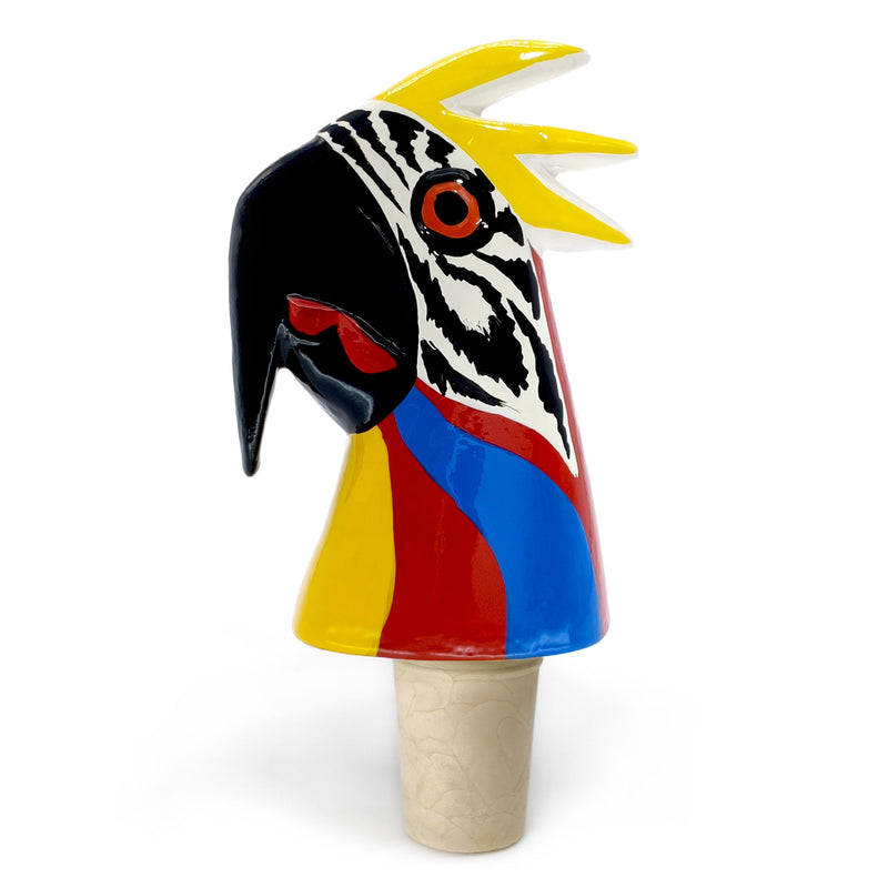 ROLHA DECORATIVA PARA GARRAFAS - A arara do carnaval - Madeira esculpida e pintada à mão