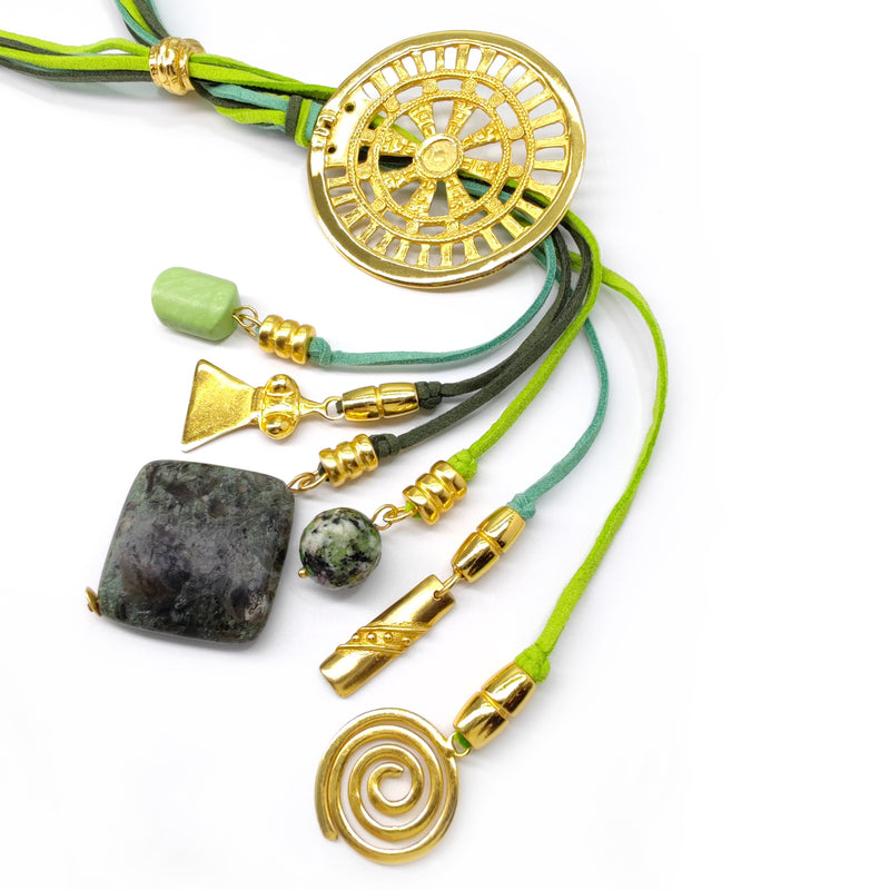 CORDÚLA NECKLACE - Handmade - 24K gold-plated - Leather, semi-precious stones