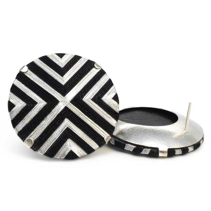 FILUM EARRINGS - Handmade - 925 sterling silver - Woven threads on wood