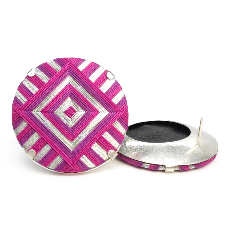 FILUM EARRINGS - Handmade - 925 sterling silver - Woven threads on wood