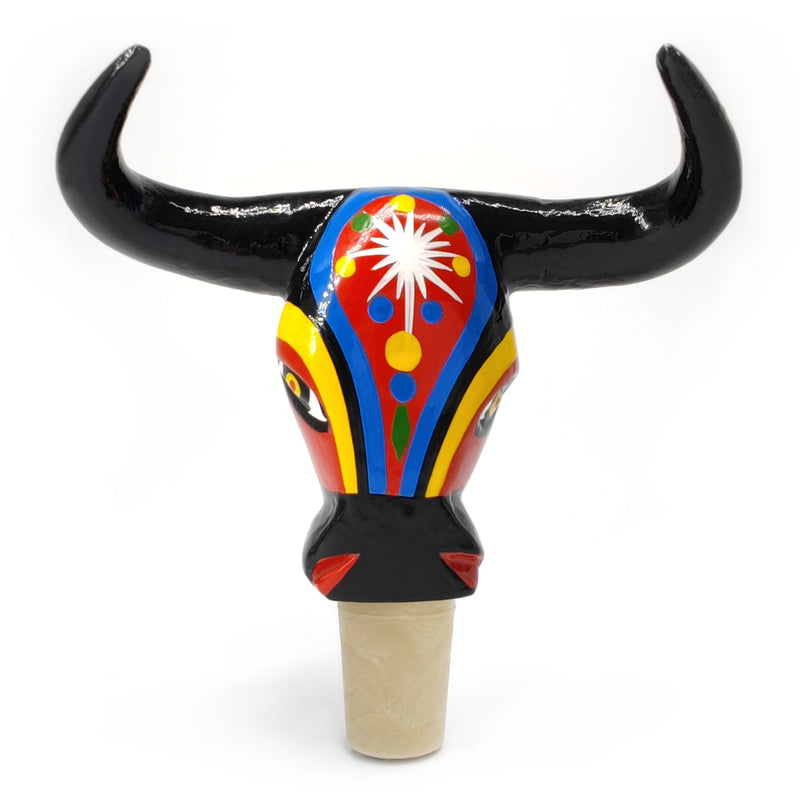 DECORATIVE BOTTLE STOPPER - The carnival bull - Hand-carved and painted wood