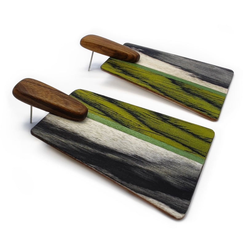 WOODIE TRAPEZE EARRINGS - Handmade - Plywood (3 crossed-laid layers of wood veneer)