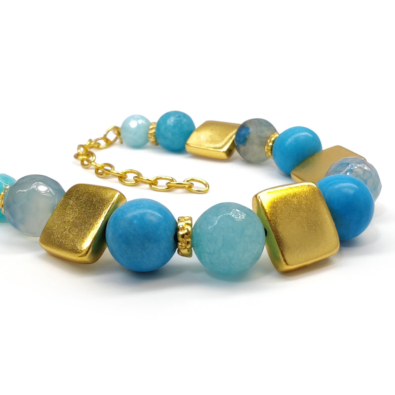 QUIMBAYA BRACELET - Handmade - 24K gold-plated - Agates, turquoises