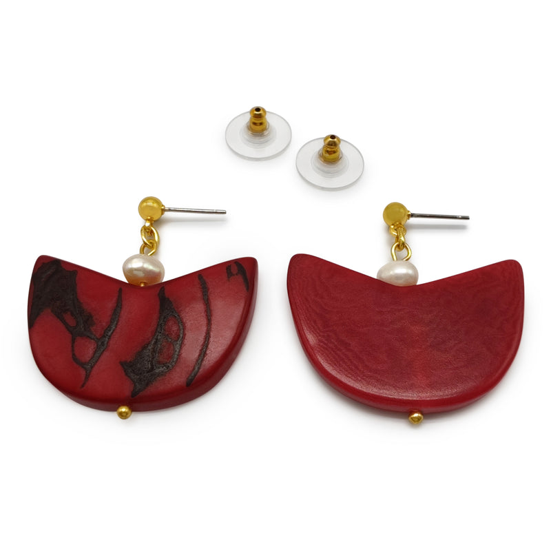 PALMA EARRINGS - Handmade - 24K gold-plated - Tagua (vegetable ivory), cultured pearls