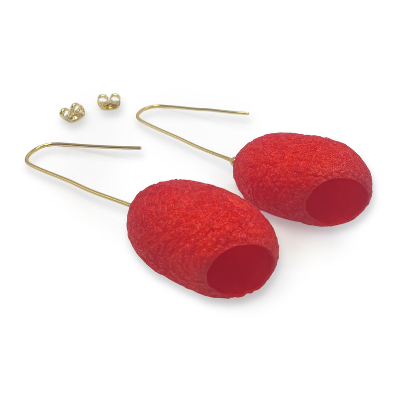 COCOON CLASSIC EARRINGS - Handmade - 24K gold-plated - Silk cocoons