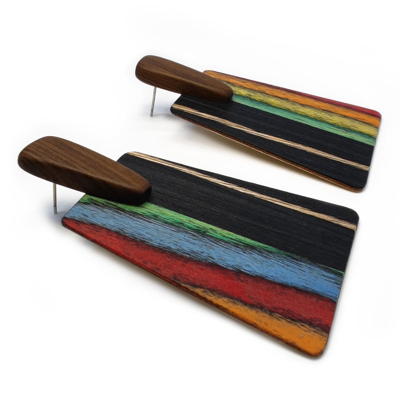 WOODIE TRAPEZE EARRINGS - Handmade - Plywood (3 crossed-laid layers of wood veneer)