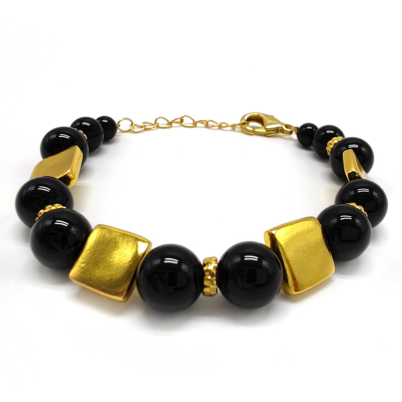 QUIMBAYA BRACELET - Handmade - 24K gold-plated - Onyx