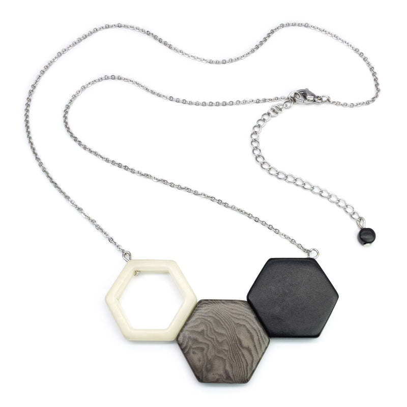 TRIPTYCH NECKLACE - Handmade - Stainless steel - Tagua (vegetable ivory)