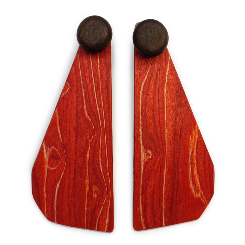 WOODIE TRIO EARRINGS - Handmade - Reversible - Plywood (3 crossed-laid layers of wood veneer)