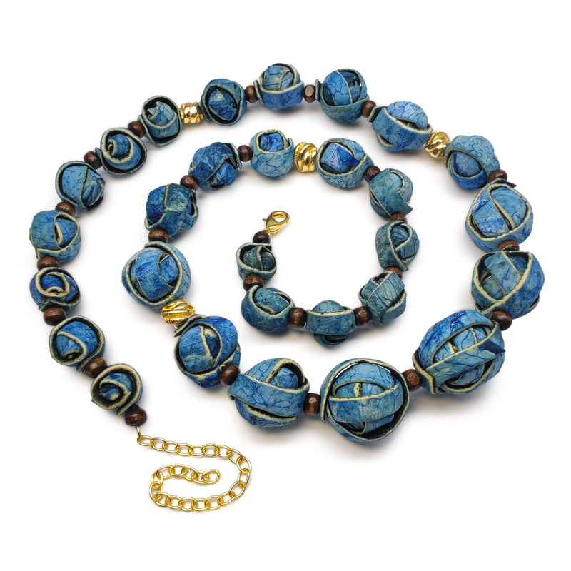 NARANJITA NECKLACE - Handmade - 24K gold-plated - Dyed orange peels, wooden beads