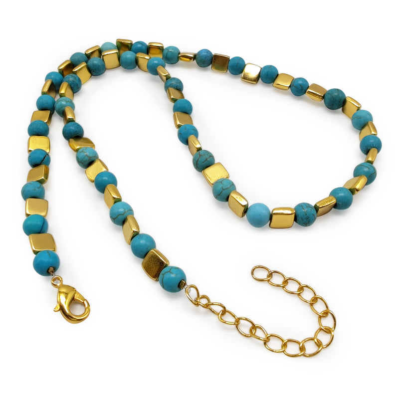 COLLAR DORA - Hecho a mano - Bañado en oro de 24 quilates - Turquesas