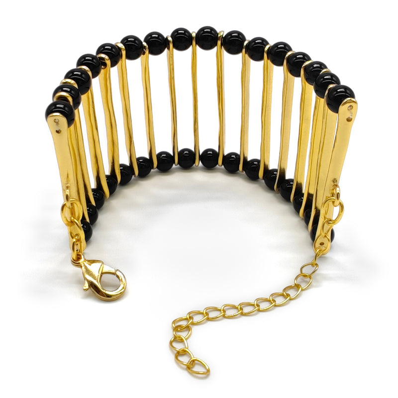 BRACELETE ELEGANCIA - Feita à mão - Banhada a ouro de 24 quilates - Ónix