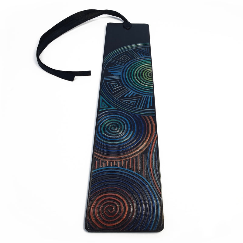 SPIRAL OF LIFE BOOKMARK - Tamo art - Dark wood decorated with wheat and barley stalks (straw marquetry)