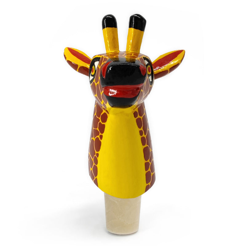 DECORATIVE BOTTLE STOPPER - The carnival giraffe - Hand-carved and painted wood