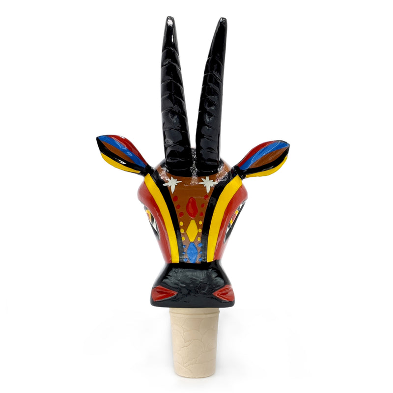 DECORATIVE BOTTLE STOPPER - The carnival goat - Hand-carved and painted wood