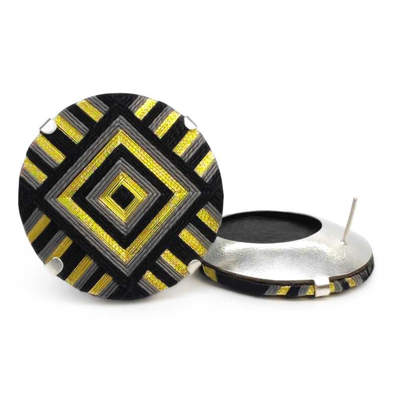 FILUM EARRINGS - Handmade - 925 sterling silver - Woven threads on wood