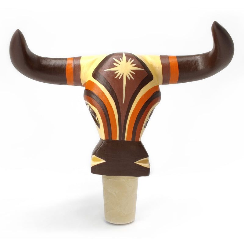 ROLHA DECORATIVA PARA GARRAFAS - O touro do carnaval - Madeira esculpida e pintada à mão