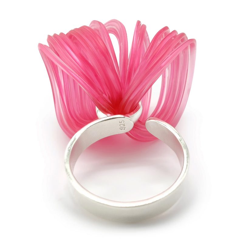 ECOBLOOM RING - Handmade - Adjustable - Sterling silver 925 - Recycled bottle cap plastic liners