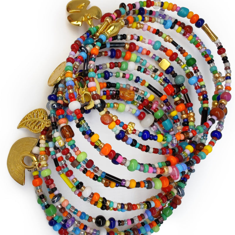 BRACELETE ESPIRAL - Feita à mão - Banhada a ouro de 24 quilates - Contas, pedras semipreciosas