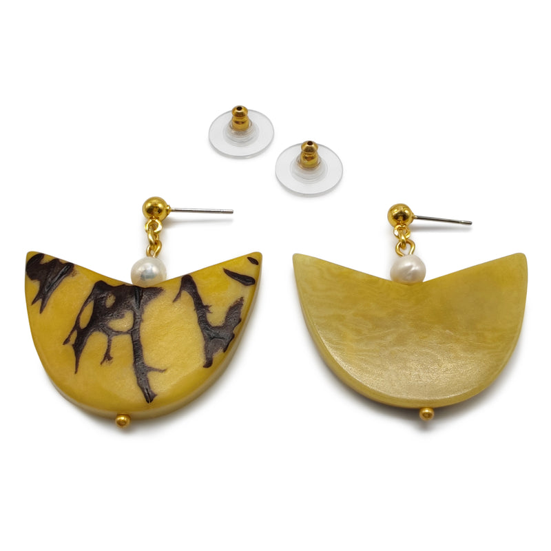 PALMA EARRINGS - Handmade - 24K gold-plated - Tagua (vegetable ivory), cultured pearls