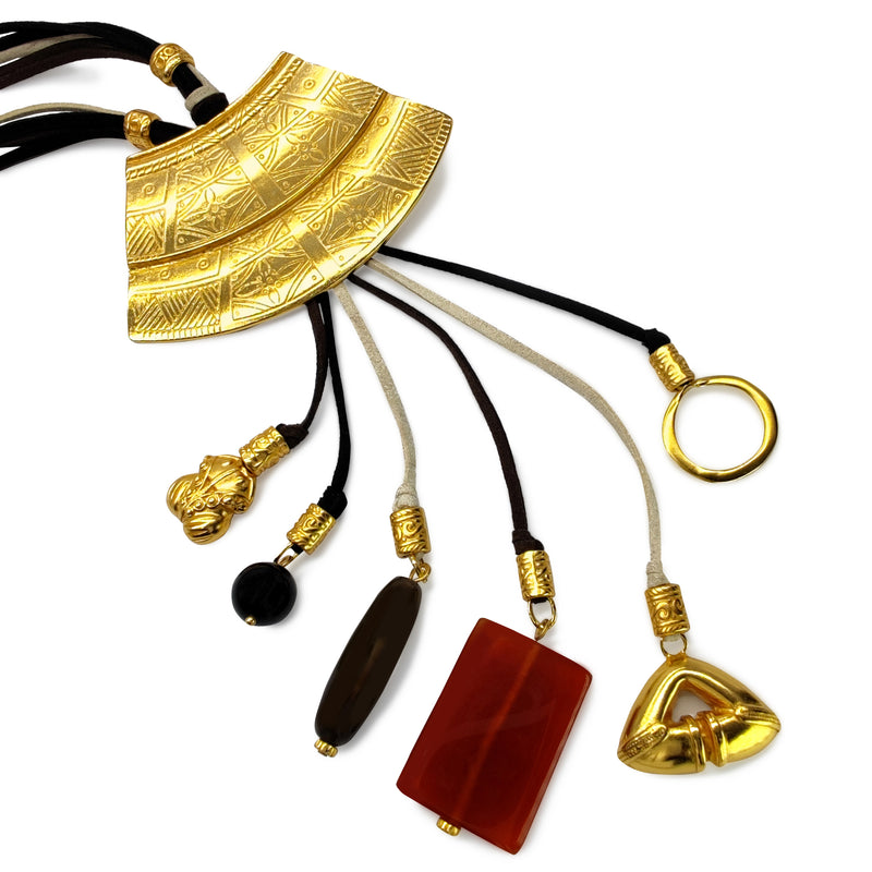 CORDÚLA NECKLACE - Handmade - 24K gold-plated - Leather, semi-precious stones