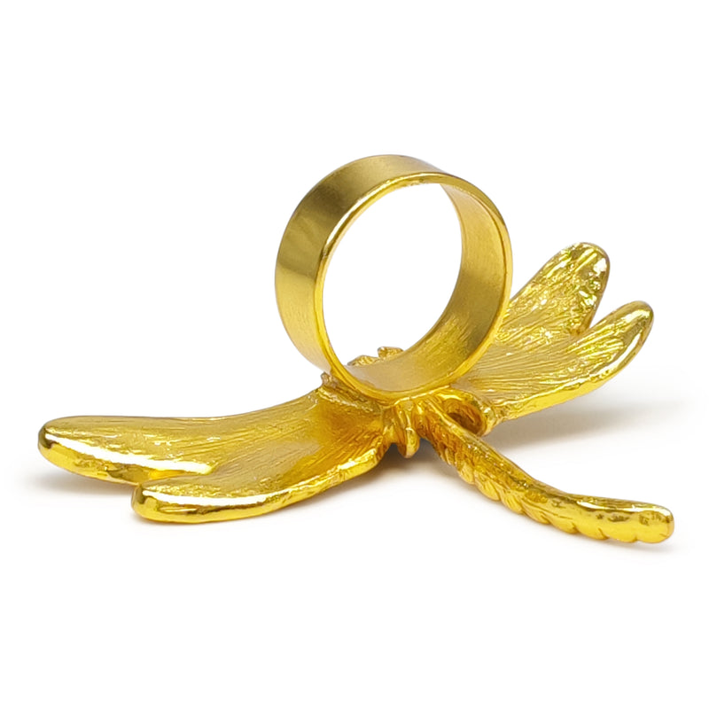 ANEL LIBÉLULA - Feito à mão - Banhado a ouro de 24 quilates