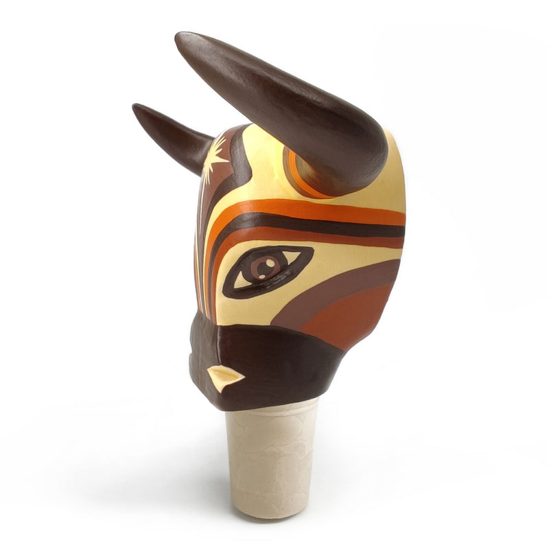 ROLHA DECORATIVA PARA GARRAFAS - O touro do carnaval - Madeira esculpida e pintada à mão