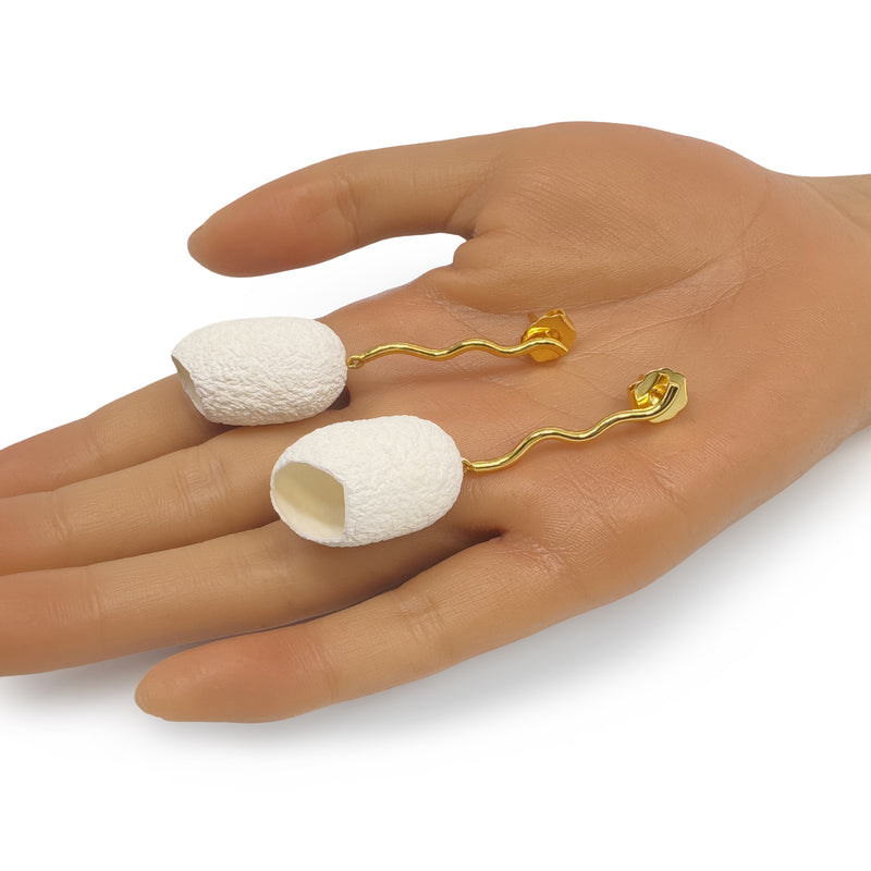 COCOON ECHO EARRINGS - Handmade - 24K gold-plated - Silk cocoons