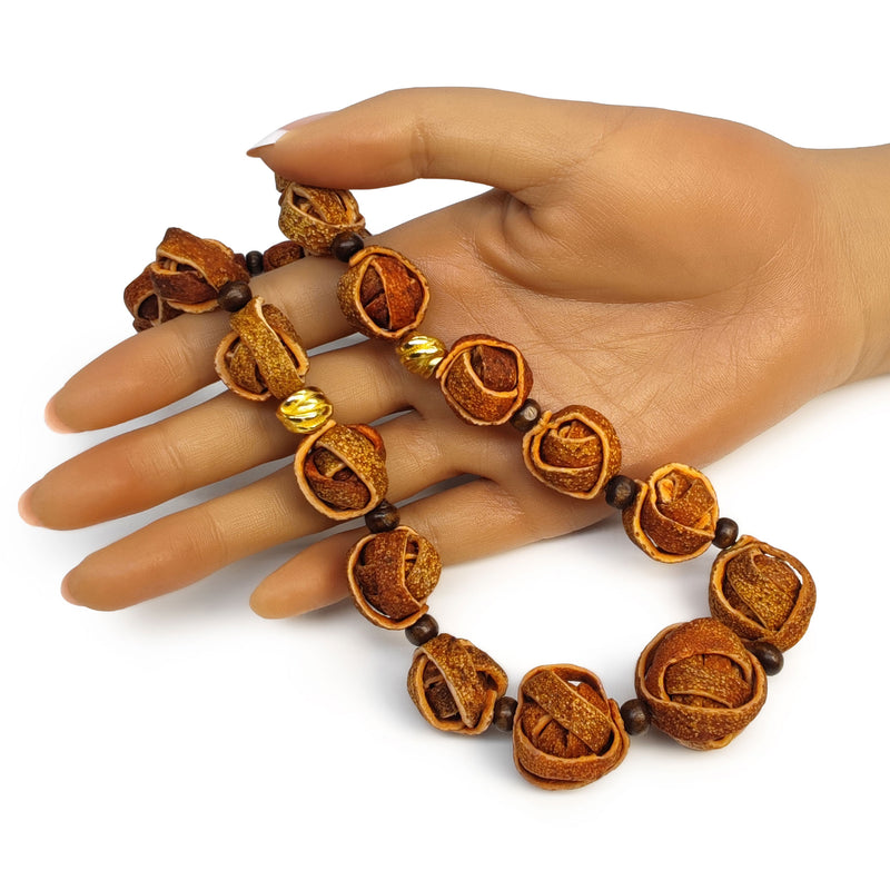 NARANJITA NECKLACE - Handmade - 24K gold-plated - Dyed orange peels, wooden beads