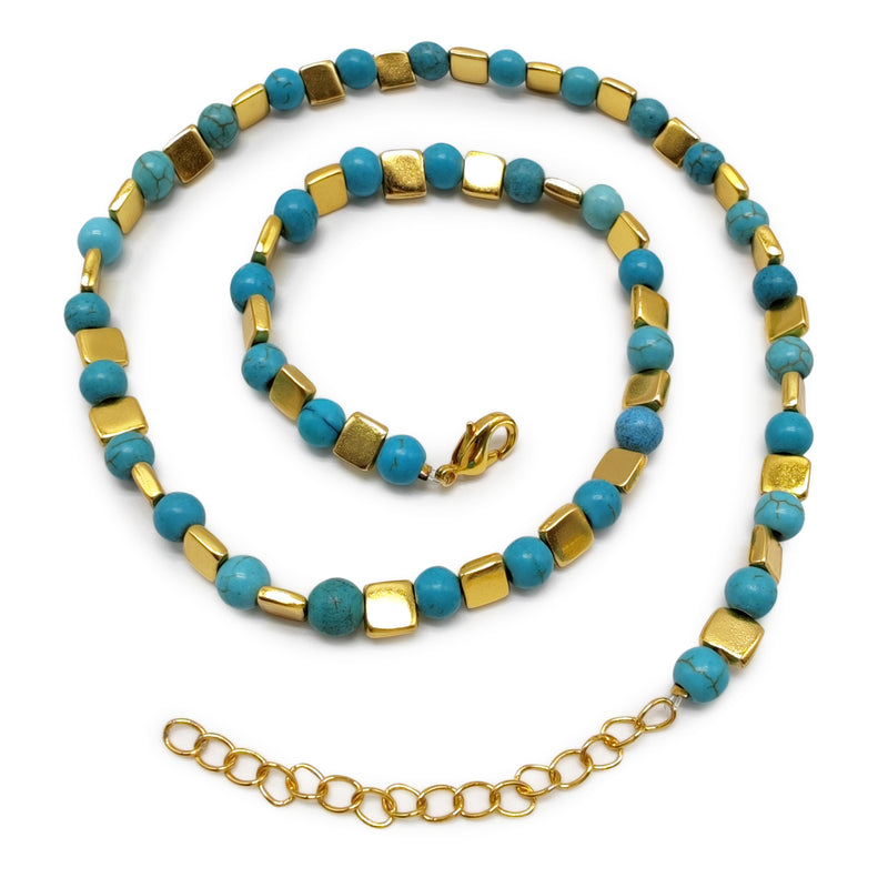 COLLAR DORA - Hecho a mano - Bañado en oro de 24 quilates - Turquesas
