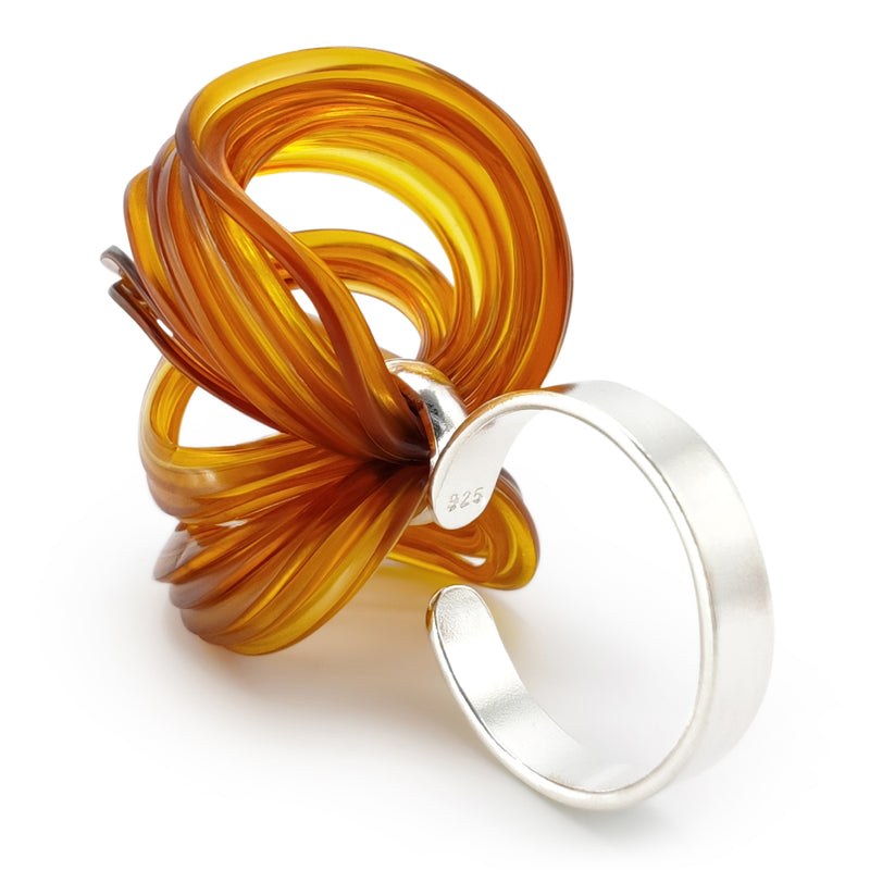 ECOBLOOM RING - Handmade - Adjustable - Sterling silver 925 - Recycled bottle cap plastic liners