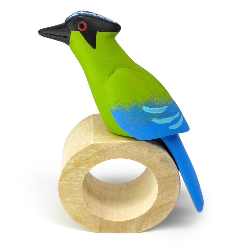 ANILLO DE SERVILLETA DECORATIVO - Momoto amazónico - Madera tallada y pintada a mano
