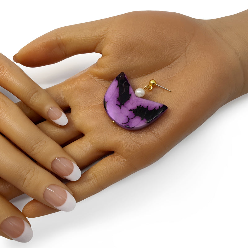 PALMA EARRINGS - Handmade - 24K gold-plated - Tagua (vegetable ivory), cultured pearls