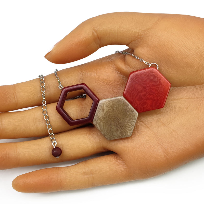 TRIPTYCH NECKLACE - Handmade - Stainless steel - Tagua (vegetable ivory)