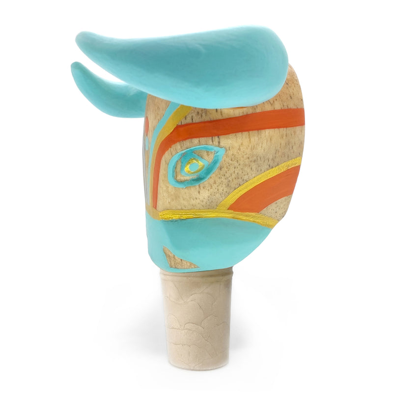 DECORATIVE BOTTLE STOPPER - The carnival bull - Hand-carved and painted wood