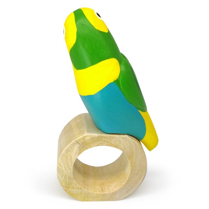 ROND DE SERVIETTE DÉCORATIF - Tangara multicolore - Bois sculpté et peint à la main