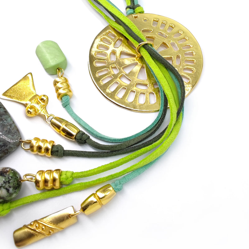 CORDÚLA NECKLACE - Handmade - 24K gold-plated - Leather, semi-precious stones