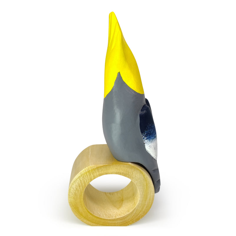 ARGOLA DE GUARDANAPO DECORATIVA - Cacatua - Madeira esculpida e pintada à mão